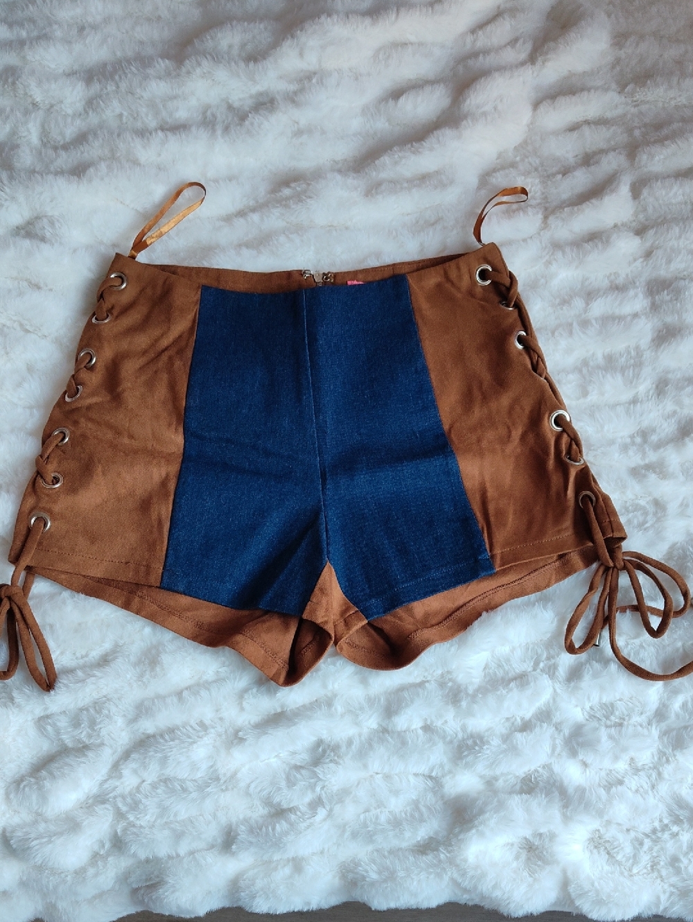 Brown and Navy Lace-Up Women's Shorts